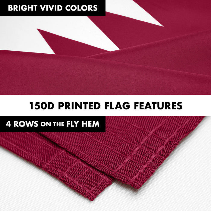 G128 Combo Pack: 6 Ft Tangle Free Spinning Flagpole (Black) & Qatar Flag 3x5 Ft Printed 150D Polyester, Brass Grommets (Flag Included) Aluminum Flag Pole