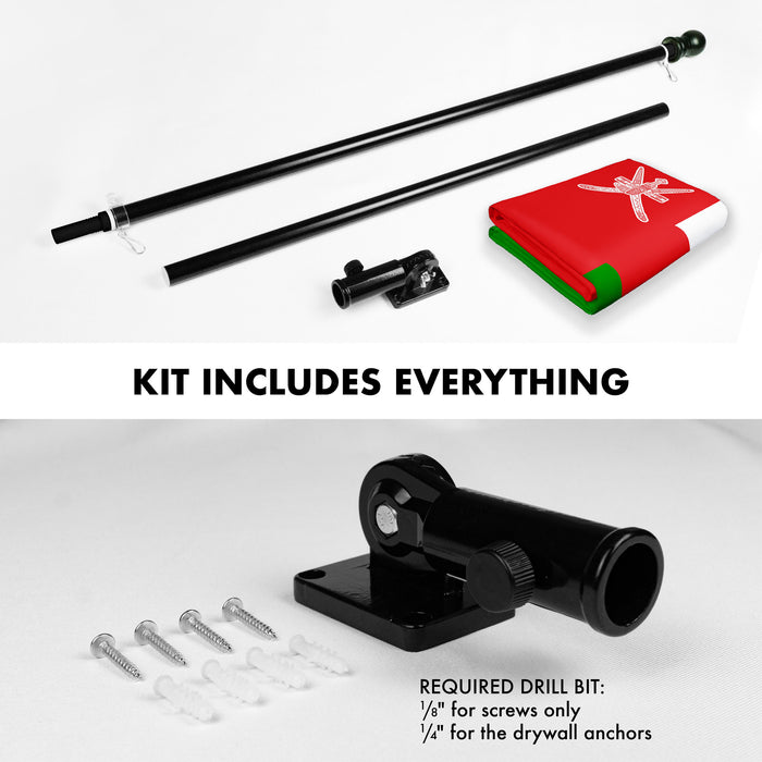 G128 Combo Pack: 6 Ft Tangle Free Spinning Flagpole (Black) & Oman Flag 3x5 Ft Printed 150D Polyester, Brass Grommets (Flag Included) Aluminum Flag Pole