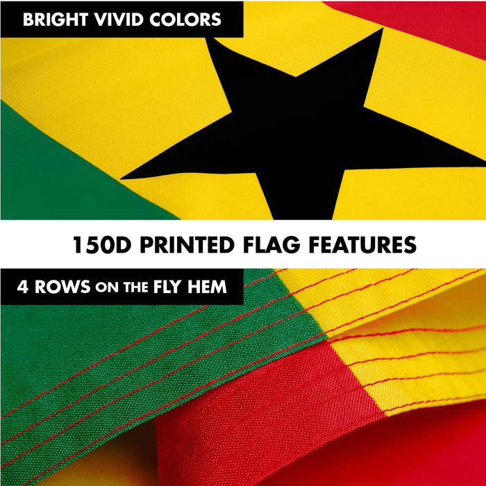 G128 Combo Pack: 6 Ft Tangle Free Spinning Flagpole (Black) & Ghana Flag 3x5 Ft Printed 150D Polyester, Brass Grommets (Flag Included) Aluminum Flag Pole