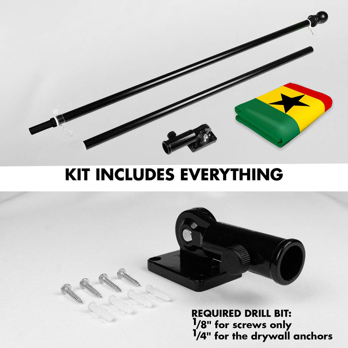 G128 Combo Pack: 6 Ft Tangle Free Spinning Flagpole (Black) & Ghana Flag 3x5 Ft Printed 150D Polyester, Brass Grommets (Flag Included) Aluminum Flag Pole
