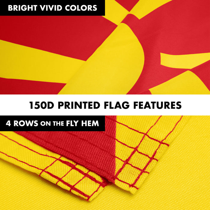 G128 Combo Pack: 6 Ft Tangle Free Spinning Flagpole (Black) & Macedonia Flag 3x5 Ft Printed 150D Polyester, Brass Grommets (Flag Included) Aluminum Flag Pole