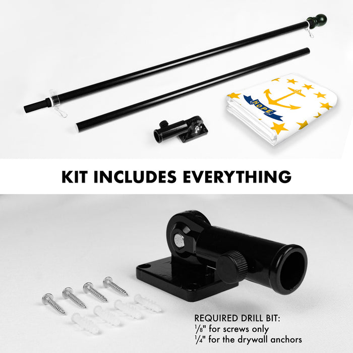 G128 Combo Pack: 6 Ft Tangle Free Spinning Flagpole (Black) & Rhode Island Flag 3x5 Ft Printed 150D Polyester, Brass Grommets (Flag Included) Aluminum Flag Pole