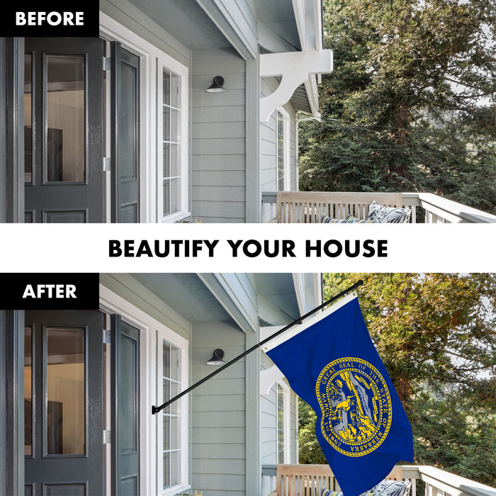 G128 Combo Pack: 6 Ft Tangle Free Spinning Flagpole (Black) & Nebraska Flag 3x5 Ft Printed 150D Polyester, Brass Grommets (Flag Included) Aluminum Flag Pole