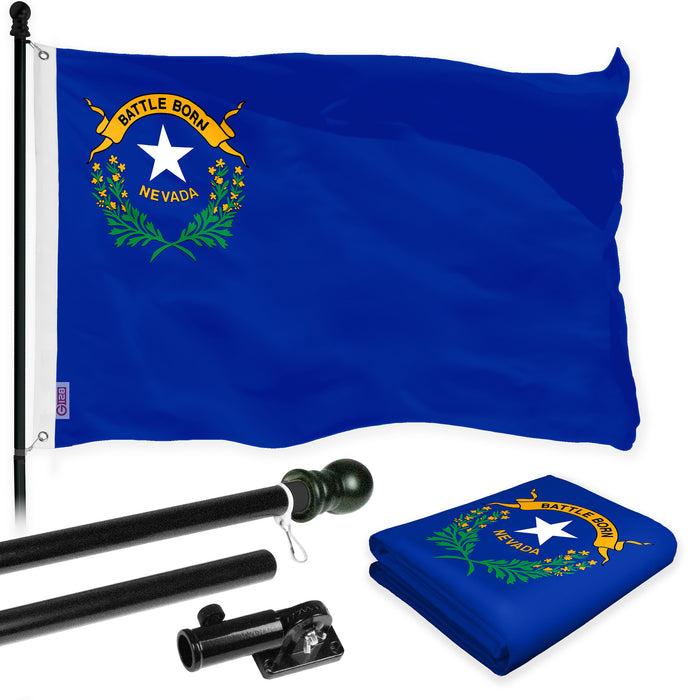G128 Combo Pack: 6 Ft Tangle Free Spinning Flagpole (Black) & Nevada Flag 3x5 Ft Printed 150D Polyester, Brass Grommets (Flag Included) Aluminum Flag Pole