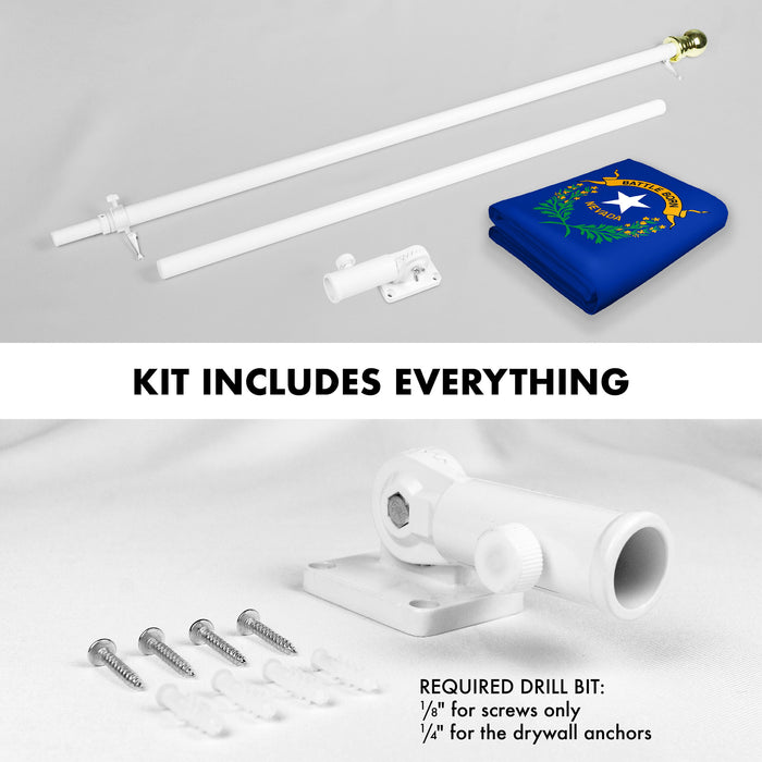 G128 Combo Pack: 6 Ft Tangle Free Spinning Flagpole (White) & Nevada Flag 3x5 Ft Printed 150D Polyester, Brass Grommets (Flag Included) Aluminum Flag Pole