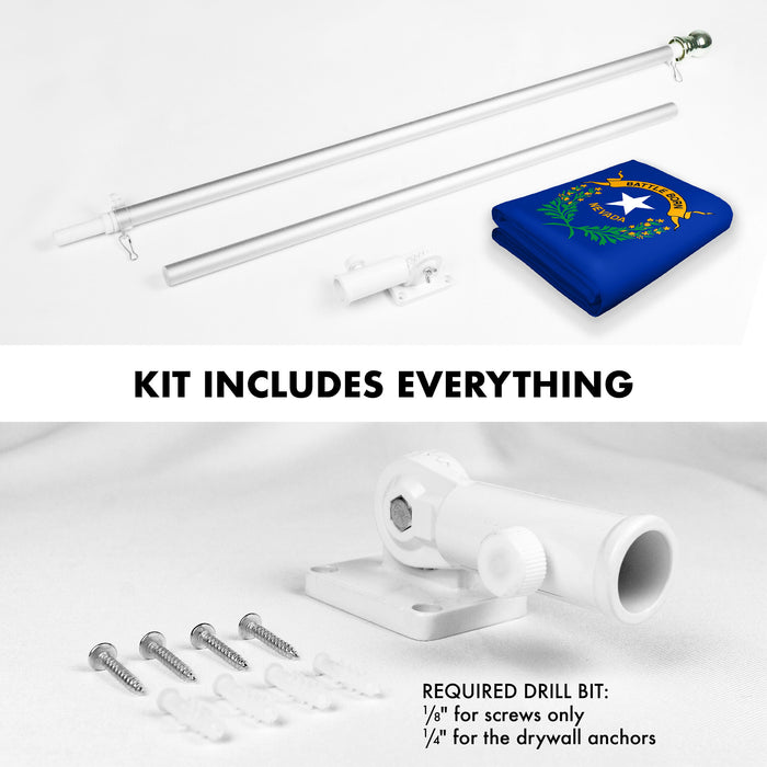 G128 Combo Pack: 6 Ft Tangle Free Spinning Flagpole (Silver) & Nevada Flag 3x5 Ft Printed 150D Polyester, Brass Grommets (Flag Included) Aluminum Flag Pole