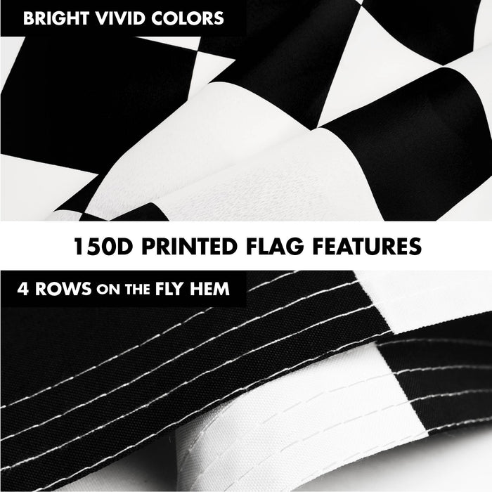 G128 Combo Pack: 6 Ft Tangle Free Spinning Flagpole (Silver) & Checkered Flag Flag 3x5 Ft Printed 150D Polyester, Brass Grommets (Flag Included) Aluminum Flag Pole