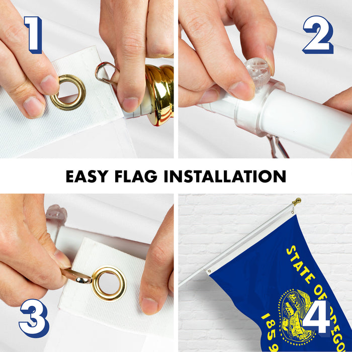 G128 Combo Pack: 6 Ft Tangle Free Spinning Flagpole (White) & Oregon Double Sided Flag 3x5 Ft Printed 150D Polyester, Brass Grommets (Flag Included) Aluminum Flag Pole