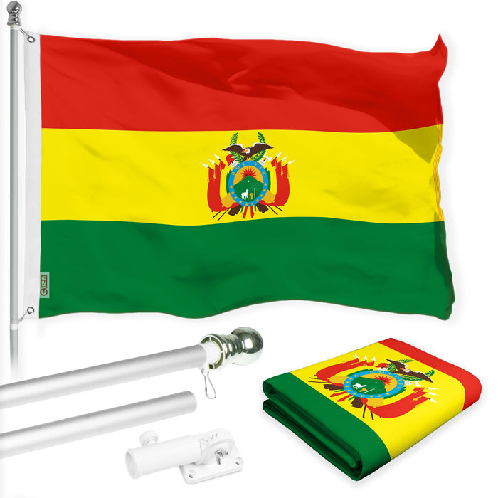 G128 Combo Pack: 6 Ft Tangle Free Spinning Flagpole (Silver) & Bolivia Flag 3x5 Ft Printed 150D Polyester, Brass Grommets (Flag Included) Aluminum Flag Pole