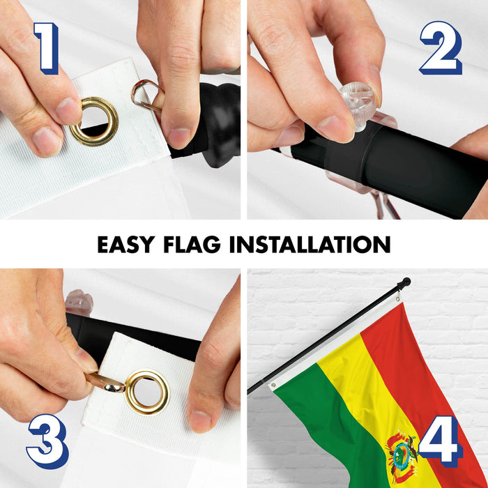 G128 Combo Pack: 6 Ft Tangle Free Spinning Flagpole (Black) & Bolivia Flag 3x5 Ft Printed 150D Polyester, Brass Grommets (Flag Included) Aluminum Flag Pole