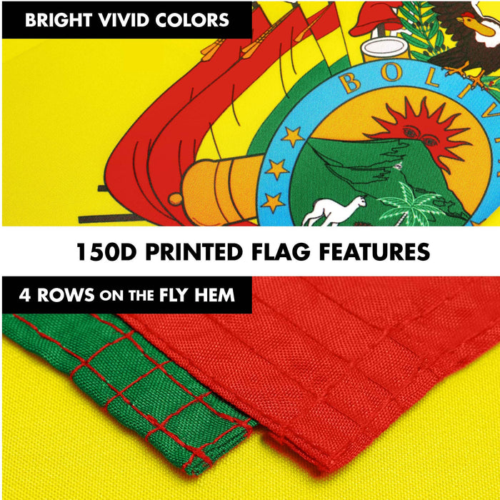 G128 Combo Pack: 6 Ft Tangle Free Spinning Flagpole (White) & Bolivia Flag 3x5 Ft Printed 150D Polyester, Brass Grommets (Flag Included) Aluminum Flag Pole