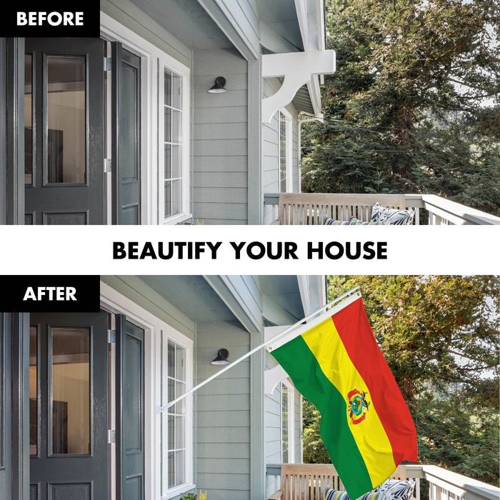 G128 Combo Pack: 6 Ft Tangle Free Spinning Flagpole (White) & Bolivia Flag 3x5 Ft Printed 150D Polyester, Brass Grommets (Flag Included) Aluminum Flag Pole