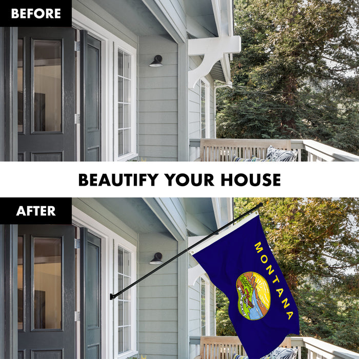 G128 Combo Pack: 6 Ft Tangle Free Spinning Flagpole (Black) & Montana Flag 3x5 Ft Printed 150D Polyester, Brass Grommets (Flag Included) Aluminum Flag Pole