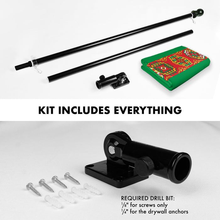 G128 Combo Pack: 6 Ft Tangle Free Spinning Flagpole (Black) & Turkmenistan Flag 3x5 Ft Printed 150D Polyester, Brass Grommets (Flag Included) Aluminum Flag Pole