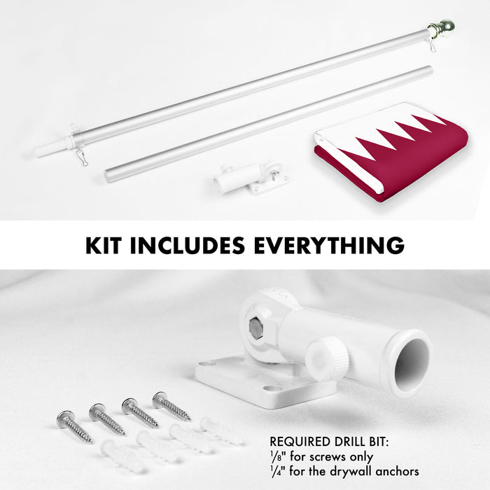 G128 Combo Pack: 6 Ft Tangle Free Spinning Flagpole (Silver) & Qatar Flag 3x5 Ft Printed 150D Polyester, Brass Grommets (Flag Included) Aluminum Flag Pole