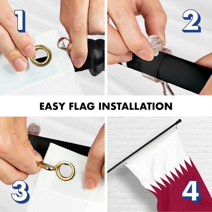 G128 Combo Pack: 6 Ft Tangle Free Spinning Flagpole (Black) & Qatar Flag 3x5 Ft Printed 150D Polyester, Brass Grommets (Flag Included) Aluminum Flag Pole