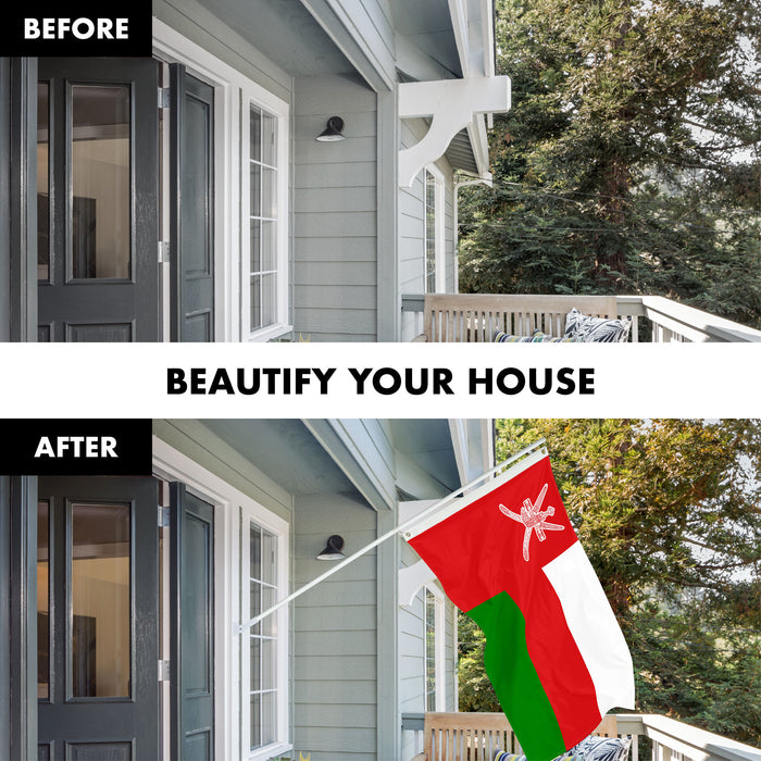 G128 Combo Pack: 6 Ft Tangle Free Spinning Flagpole (White) & Oman Flag 3x5 Ft Printed 150D Polyester, Brass Grommets (Flag Included) Aluminum Flag Pole