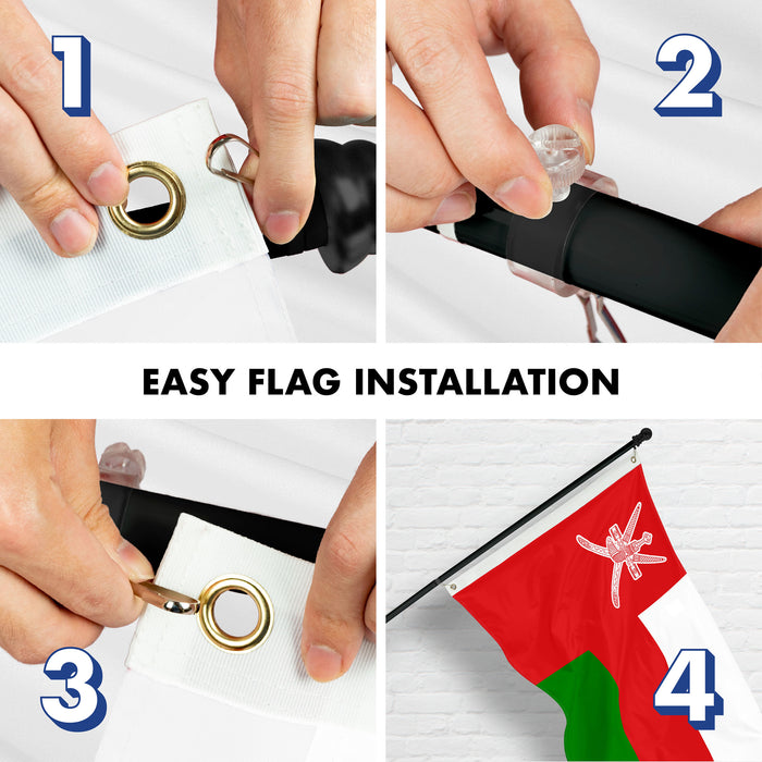 G128 Combo Pack: 6 Ft Tangle Free Spinning Flagpole (Black) & Oman Flag 3x5 Ft Printed 150D Polyester, Brass Grommets (Flag Included) Aluminum Flag Pole