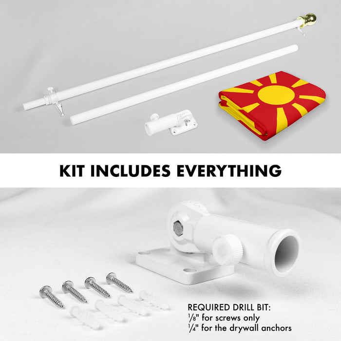 G128 Combo Pack: 6 Ft Tangle Free Spinning Flagpole (White) & Macedonia Flag 3x5 Ft Printed 150D Polyester, Brass Grommets (Flag Included) Aluminum Flag Pole