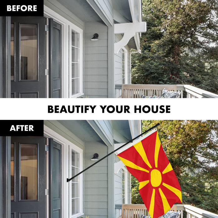G128 Combo Pack: 6 Ft Tangle Free Spinning Flagpole (Black) & Macedonia Flag 3x5 Ft Printed 150D Polyester, Brass Grommets (Flag Included) Aluminum Flag Pole