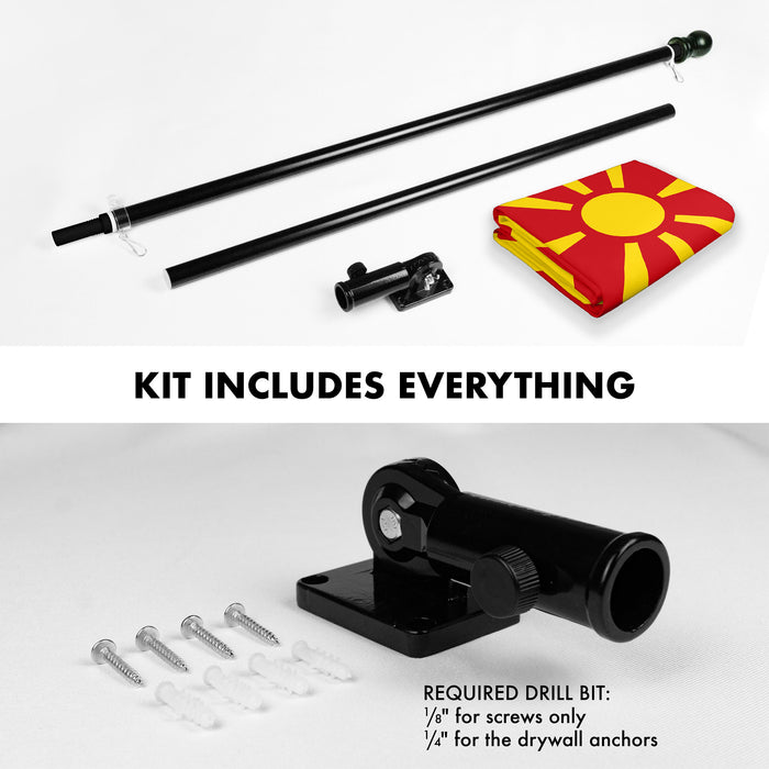 G128 Combo Pack: 6 Ft Tangle Free Spinning Flagpole (Black) & Macedonia Flag 3x5 Ft Printed 150D Polyester, Brass Grommets (Flag Included) Aluminum Flag Pole