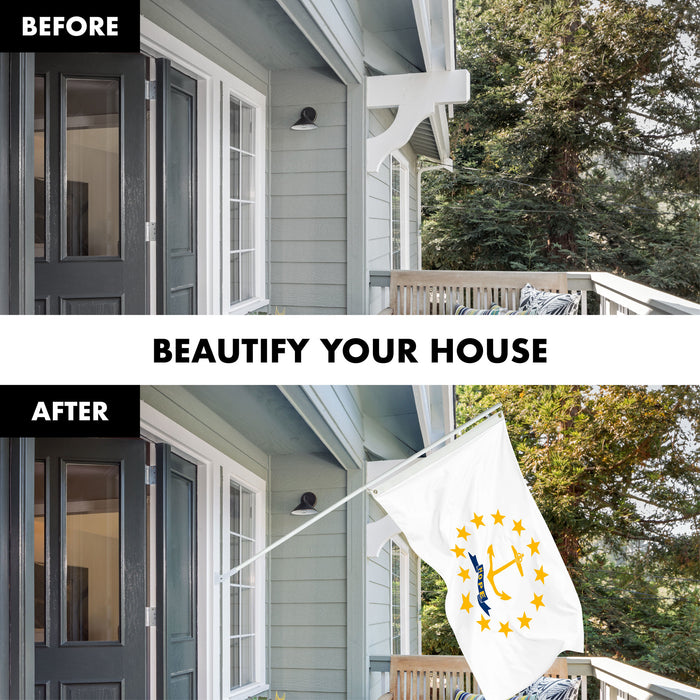 G128 Combo Pack: 6 Ft Tangle Free Spinning Flagpole (White) & Rhode Island Flag 3x5 Ft Printed 150D Polyester, Brass Grommets (Flag Included) Aluminum Flag Pole