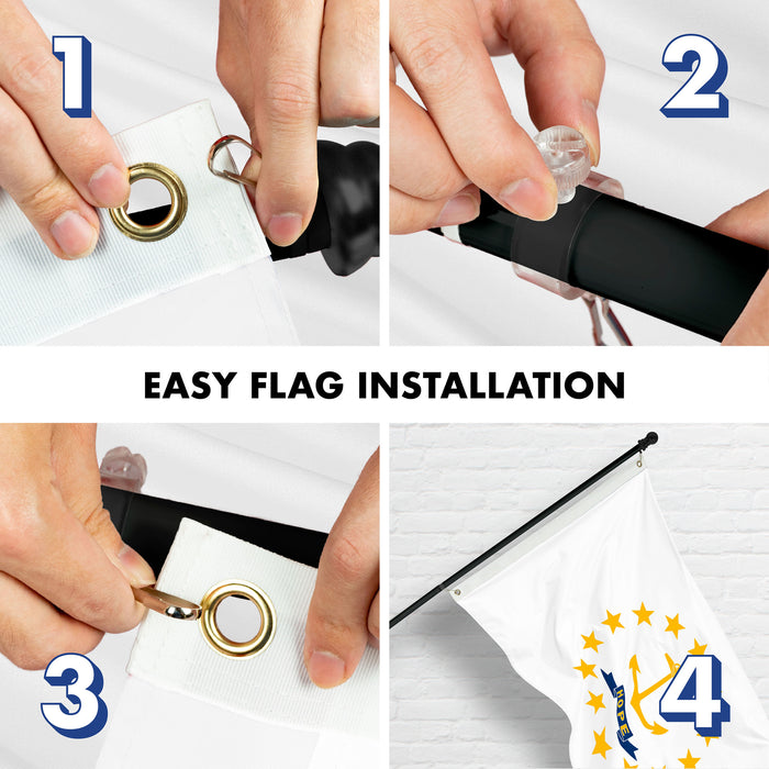 G128 Combo Pack: 6 Ft Tangle Free Spinning Flagpole (Black) & Rhode Island Flag 3x5 Ft Printed 150D Polyester, Brass Grommets (Flag Included) Aluminum Flag Pole