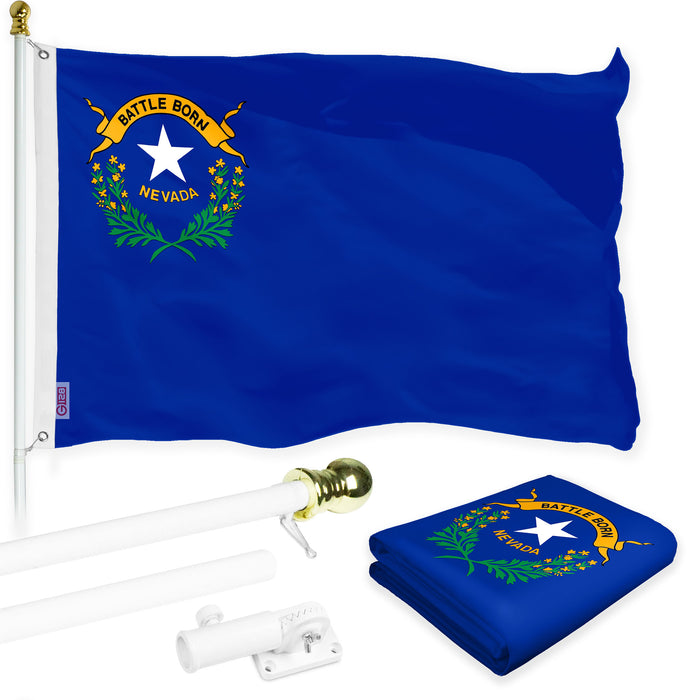 G128 Combo Pack: 6 Ft Tangle Free Spinning Flagpole (White) & Nevada Flag 3x5 Ft Printed 150D Polyester, Brass Grommets (Flag Included) Aluminum Flag Pole