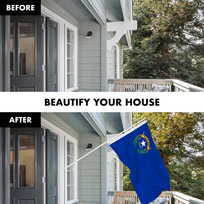 G128 Combo Pack: 6 Ft Tangle Free Spinning Flagpole (White) & Nevada Flag 3x5 Ft Printed 150D Polyester, Brass Grommets (Flag Included) Aluminum Flag Pole