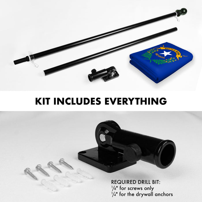 G128 Combo Pack: 6 Ft Tangle Free Spinning Flagpole (Black) & Nevada Flag 3x5 Ft Printed 150D Polyester, Brass Grommets (Flag Included) Aluminum Flag Pole