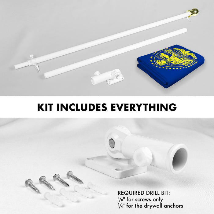 G128 Combo Pack: 6 Ft Tangle Free Spinning Flagpole (White) & Oregon Double Sided Flag 3x5 Ft Printed 150D Polyester, Brass Grommets (Flag Included) Aluminum Flag Pole