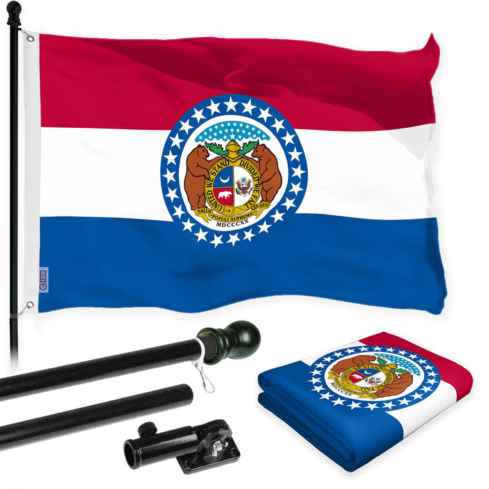 G128 Combo Pack: 6 Ft Tangle Free Spinning Flagpole (Black) & Missouri Flag 3x5 Ft Printed 150D Polyester, Brass Grommets (Flag Included) Aluminum Flag Pole