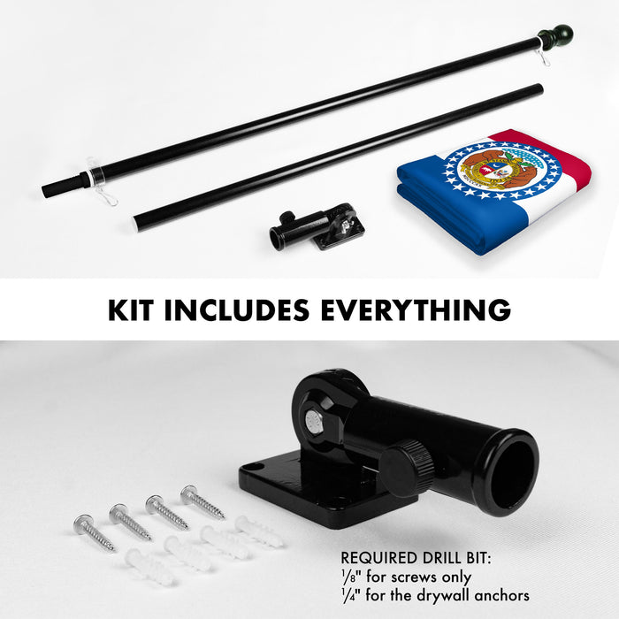 G128 Combo Pack: 6 Ft Tangle Free Spinning Flagpole (Black) & Missouri Flag 3x5 Ft Printed 150D Polyester, Brass Grommets (Flag Included) Aluminum Flag Pole