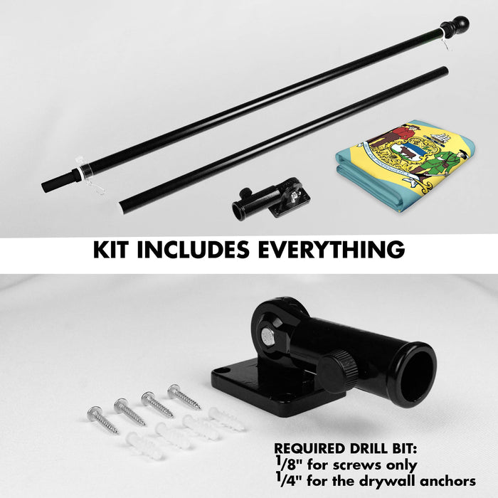 G128 Combo Pack: 6 Ft Tangle Free Spinning Flagpole (Black) & Delaware Flag 3x5 Ft Printed 300D Polyester, Brass Grommets (Flag Included) Aluminum Flag Pole