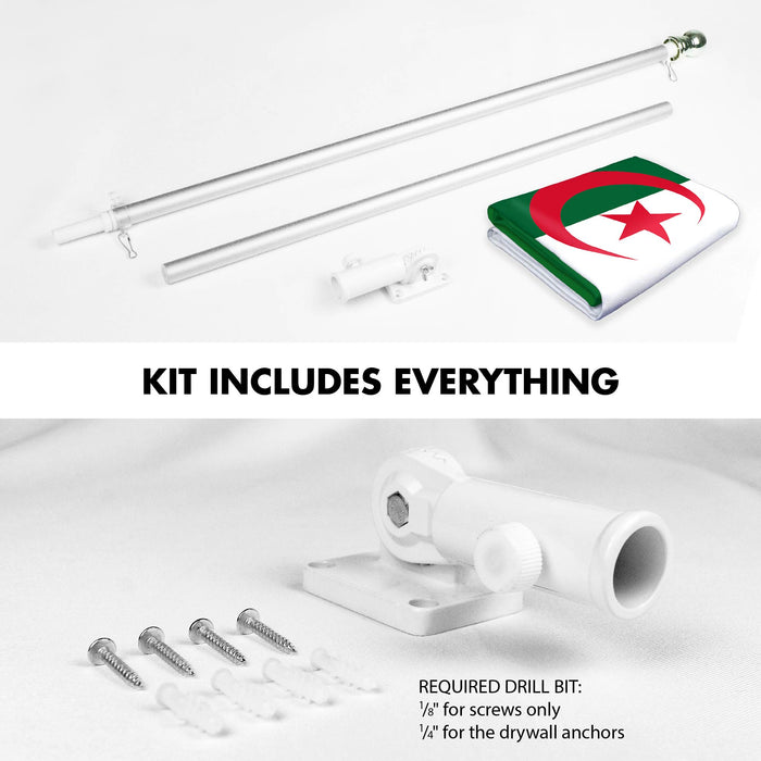 G128 Combo Pack: 6 Ft Tangle Free Spinning Flagpole (Silver) & Algeria Flag 3x5 Ft Printed 150D Polyester, Brass Grommets (Flag Included) Aluminum Flag Pole