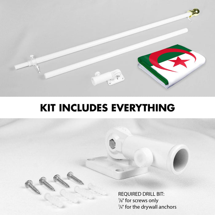 G128 Combo Pack: 6 Ft Tangle Free Spinning Flagpole (White) & Algeria Flag 3x5 Ft Printed 150D Polyester, Brass Grommets (Flag Included) Aluminum Flag Pole