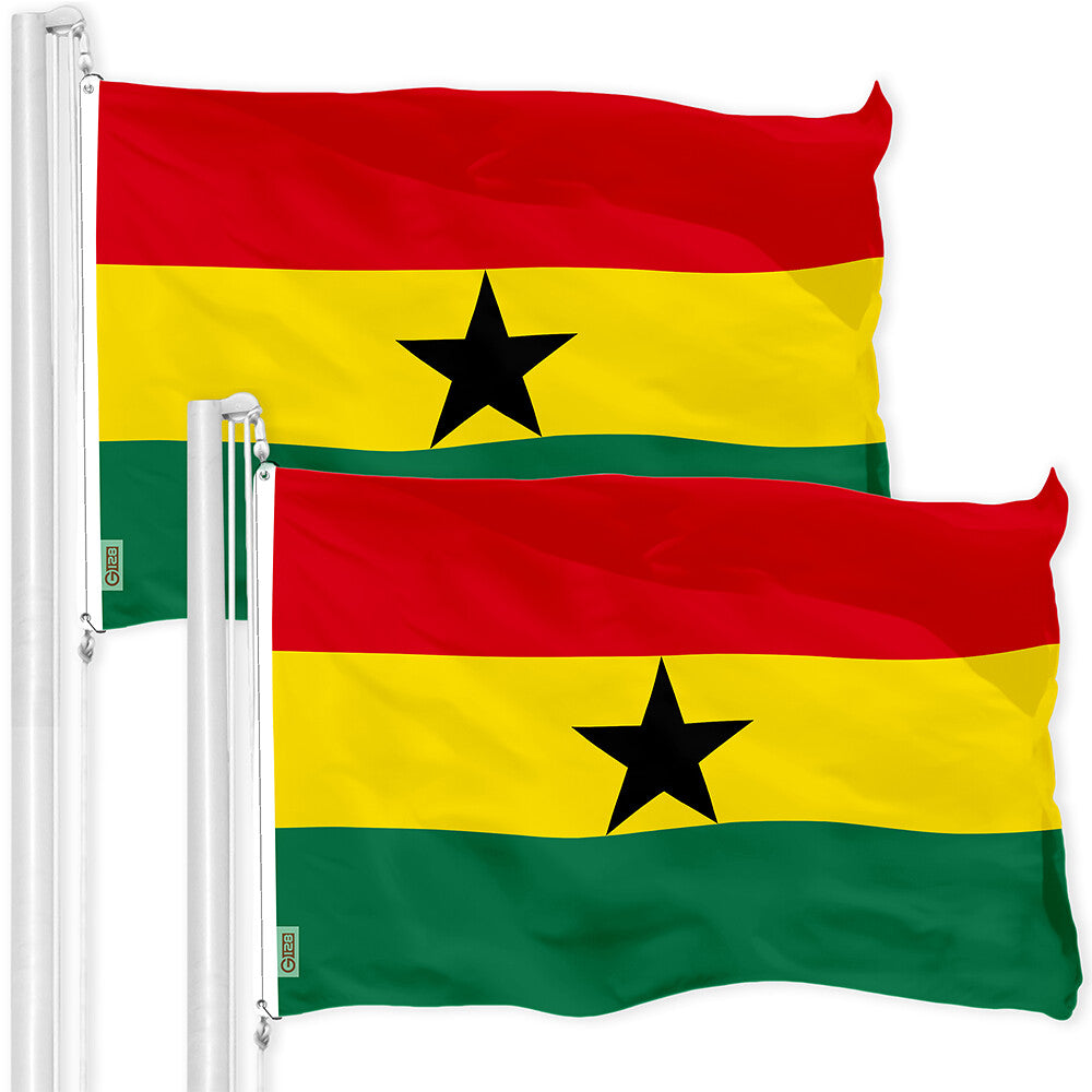 G128 2 Pack: Ghana Ghanaian Flag | 3x5 Ft | Printed 150D Polyester