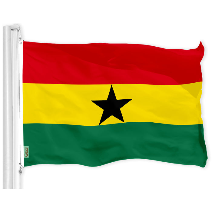 G128 Ghana Ghanaian Flag | 3x5 Ft | LiteWeave Pro Series Printed 150D Polyester | Country Flag, Indoor/Outdoor, Vibrant Colors, Brass Grommets, Thicker and More Durable Than 100D 75D Polyester