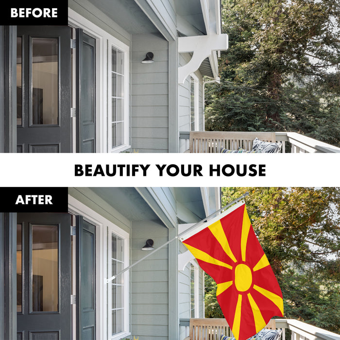 G128 Combo Pack: 6 Ft Tangle Free Spinning Flagpole (Silver) & Macedonia Flag 3x5 Ft Printed 150D Polyester, Brass Grommets (Flag Included) Aluminum Flag Pole