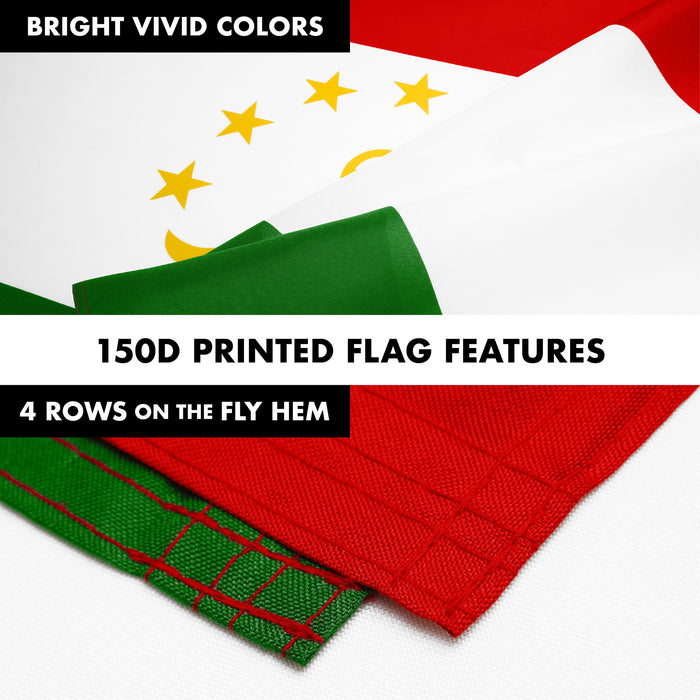 G128 Combo Pack: 6 Ft Tangle Free Spinning Flagpole (Black) & Tajikistan Flag 3x5 Ft Printed 150D Polyester, Brass Grommets (Flag Included) Aluminum Flag Pole