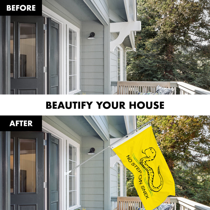 G128 Combo Pack: 6 Ft Tangle Free Spinning Flagpole (Silver) & No Step on Snek Cute Cartoon Flag 3x5 Ft Printed 150D Polyester, Brass Grommets (Flag Included) Aluminum Flag Pole