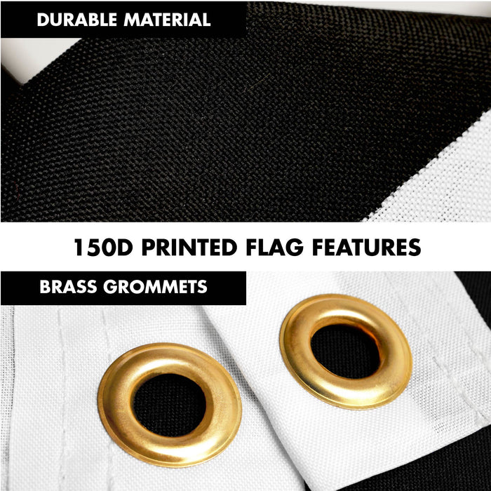 G128 Combo Pack: 6 Ft Tangle Free Spinning Flagpole (Silver) & Checkered Flag Flag 3x5 Ft Printed 150D Polyester, Brass Grommets (Flag Included) Aluminum Flag Pole