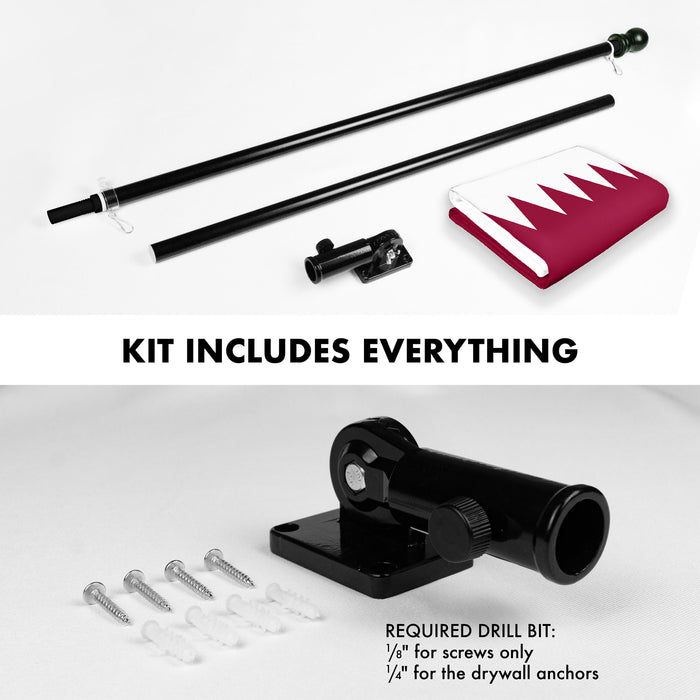 G128 Combo Pack: 6 Ft Tangle Free Spinning Flagpole (Black) & Qatar Flag 3x5 Ft Printed 150D Polyester, Brass Grommets (Flag Included) Aluminum Flag Pole