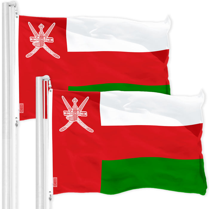 G128 2 Pack: Oman Omani Flag | 3x5 Ft | Printed 150D Polyester - Indoor/Outdoor, Vibrant Colors, Brass Grommets, Quality Polyester, Much Thicker More Durable Than 100D 75D Polyester