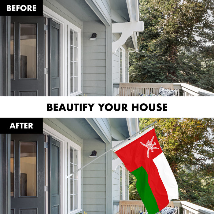 G128 Combo Pack: 6 Ft Tangle Free Spinning Flagpole (Silver) & Oman Flag 3x5 Ft Printed 150D Polyester, Brass Grommets (Flag Included) Aluminum Flag Pole
