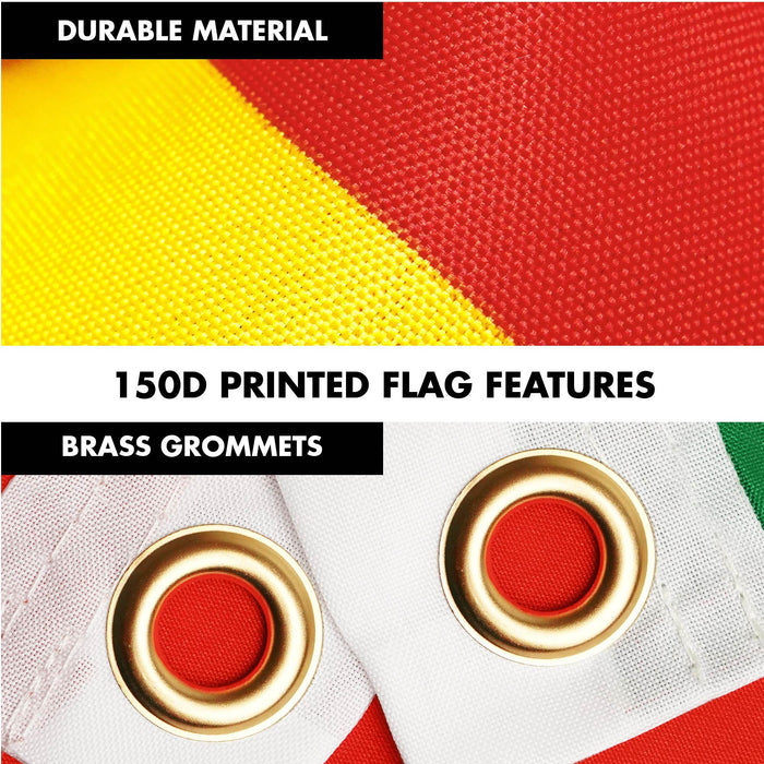 G128 Combo Pack: 6 Ft Tangle Free Spinning Flagpole (White) & Bolivia Flag 3x5 Ft Printed 150D Polyester, Brass Grommets (Flag Included) Aluminum Flag Pole