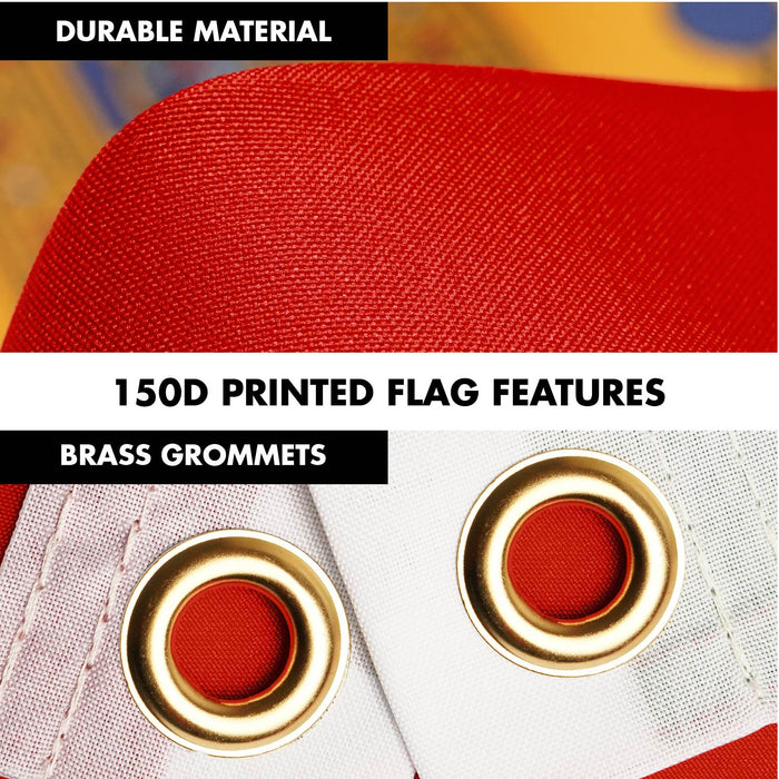 G128 Combo Pack: 6 Ft Tangle Free Spinning Flagpole (Black) & Hungary Coat of Arms Flag 3x5 Ft Printed 300D Polyester, Brass Grommets (Flag Included) Aluminum Flag Pole