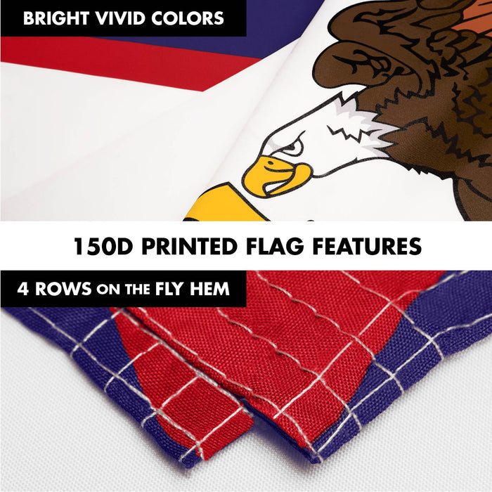G128 Combo Pack: 6 Ft Tangle Free Spinning Flagpole (White) & American Samoa Flag 3x5 Ft Printed 300D Polyester, Brass Grommets (Flag Included) Aluminum Flag Pole
