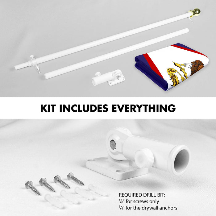 G128 Combo Pack: 6 Ft Tangle Free Spinning Flagpole (White) & American Samoa Flag 3x5 Ft Printed 300D Polyester, Brass Grommets (Flag Included) Aluminum Flag Pole