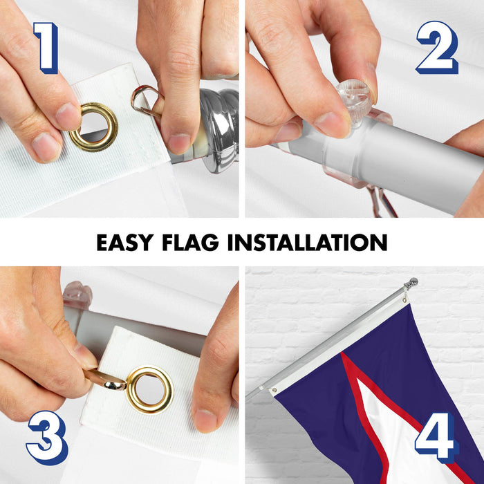 G128 Combo Pack: 6 Ft Tangle Free Spinning Flagpole (Silver) & American Samoa Flag 3x5 Ft Printed 150D Polyester, Brass Grommets (Flag Included) Aluminum Flag Pole